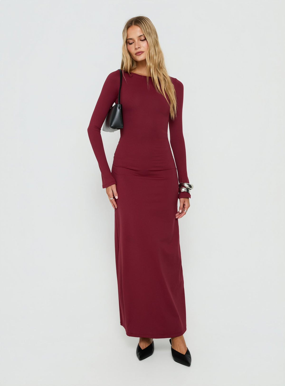 Henrieta Lace Up Maxi Dress Burgundy