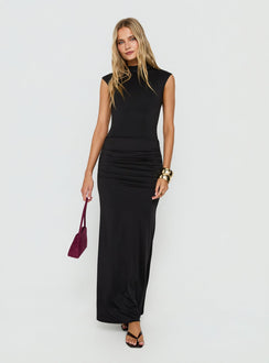Noemmi High Neck Ruched Maxi Dress Black