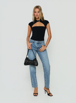 Vivianna Keyhole Cap Sleeve Bodysuit Black