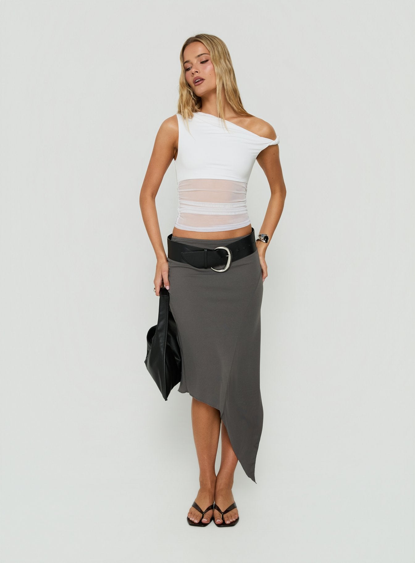 Aviza Asymmetrical Midi Skirt Grey