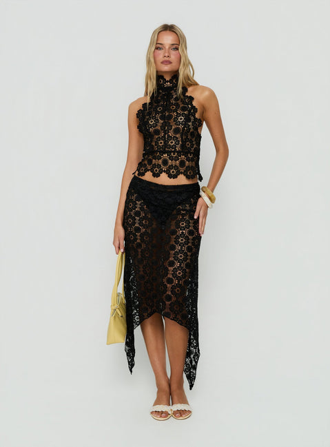 Trophy Sheer Midi Skirt Black