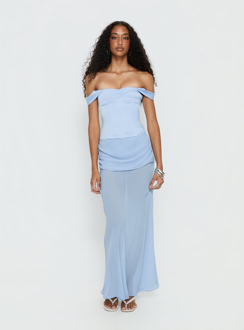 Angiola Corset Off Shoulder Maxi Dress Blue | Princess Polly Angiola Corset Off Shoulder Maxi Dress Blue | Princess Polly