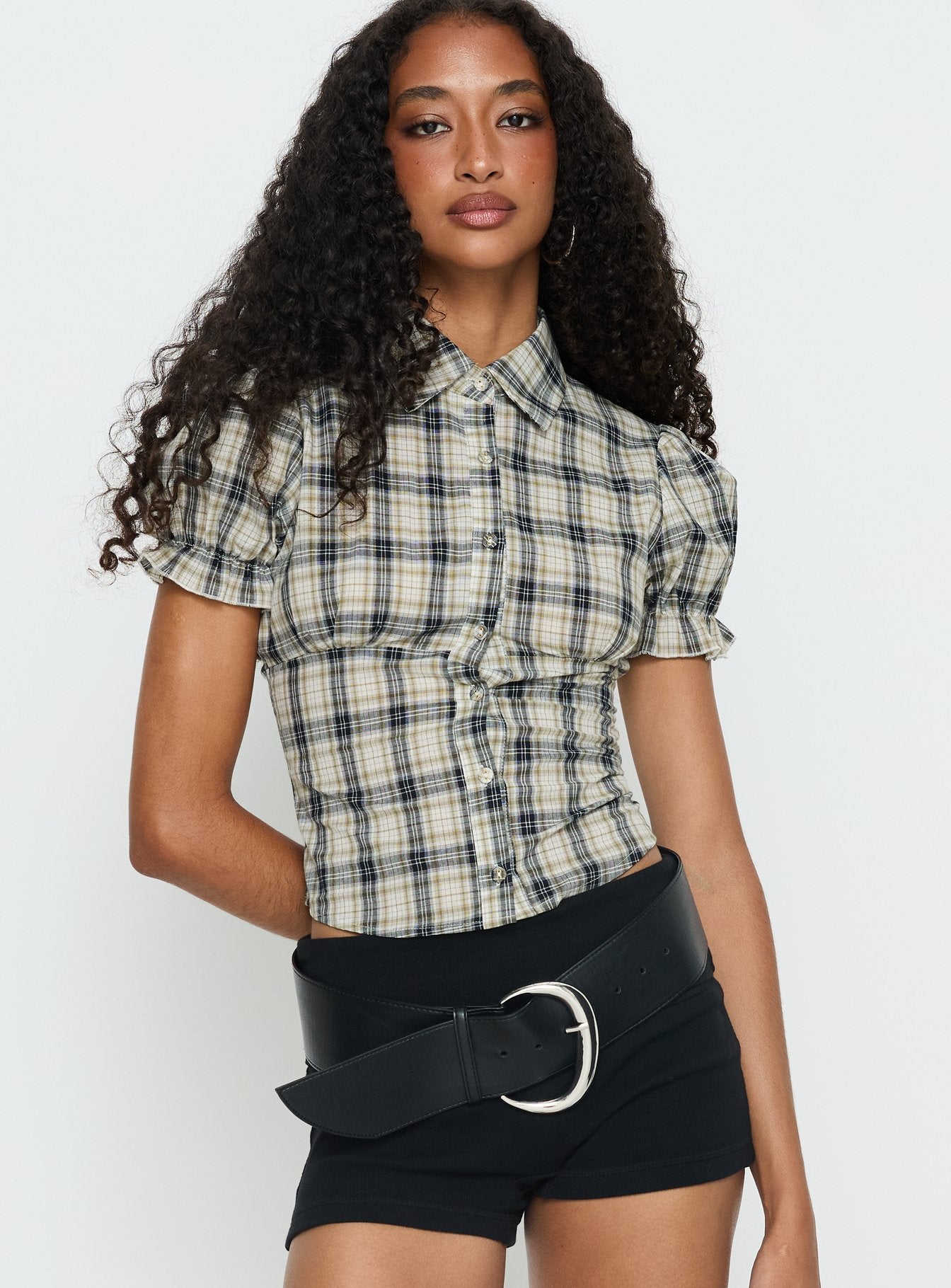 Maxfield Collared Button Up Blouse Top Multi Check | Princess Polly