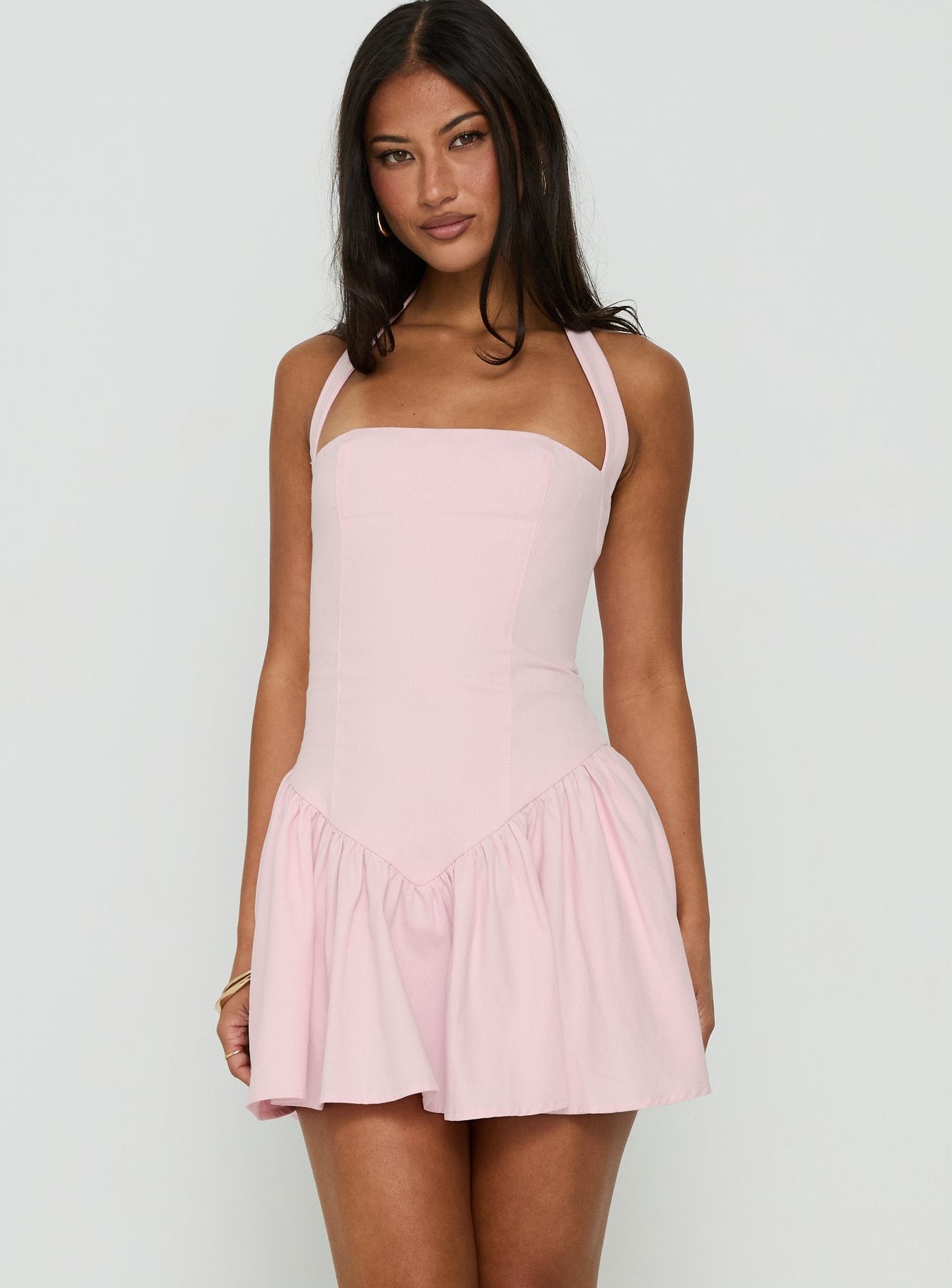 Esatora Halter Flare Mini Dress Pink
