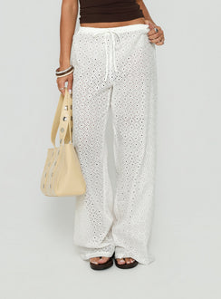 Lindora Drawstring Wide Leg Pants White Broderie