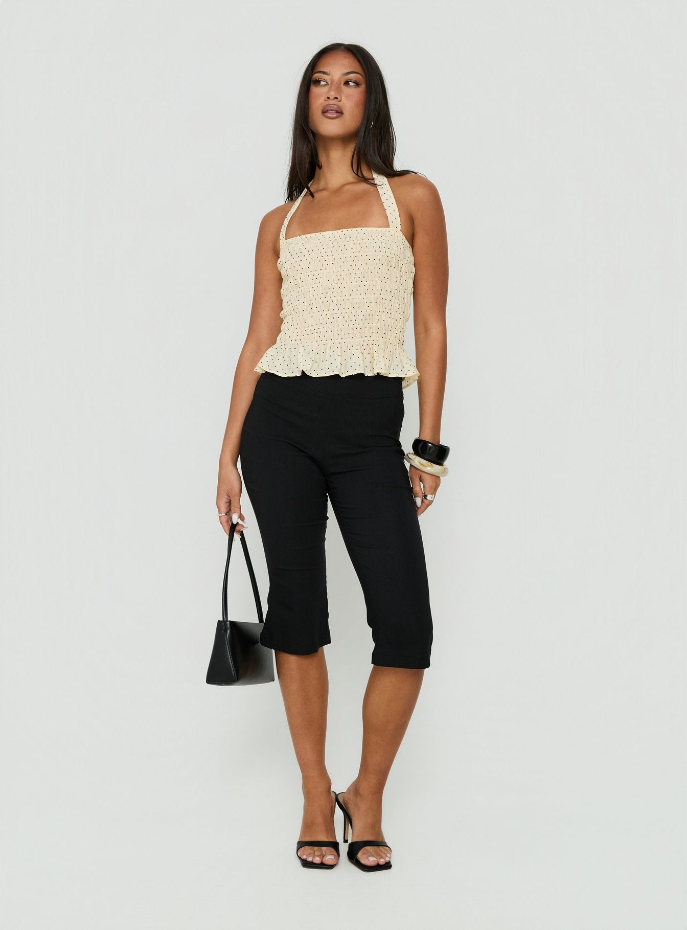 Almost Love Shirred Halter Top Butter Polka Dot