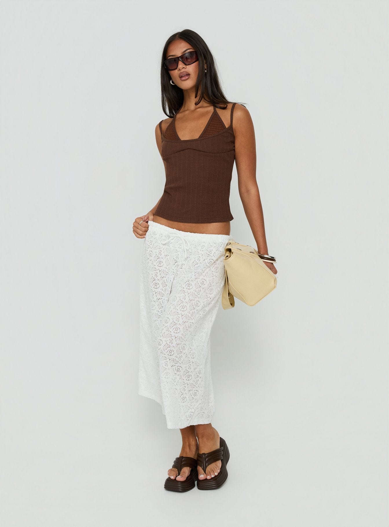 Odena Layered Sequin Cami Top Chocolate