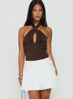 Elisea Tie Detail Broderie Mini Skirt White