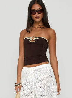 Mersey Strapless Ring Detail Top Chocolate / Cream