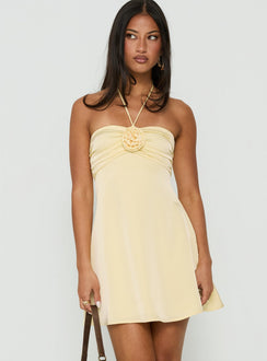 Analise Rosette Satin Halter Mini Dress Yellow