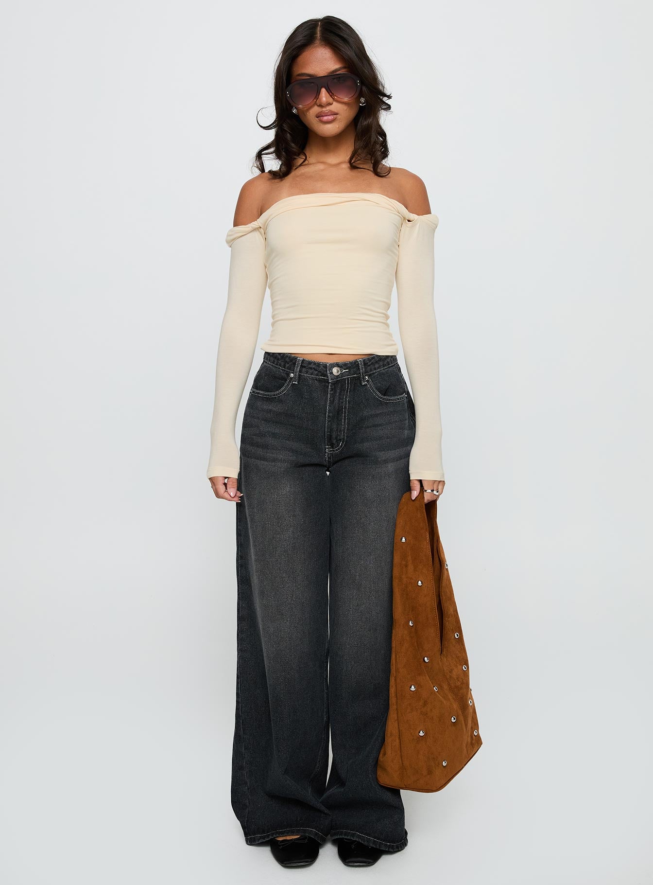 Naylor Wide Leg Jeans Grey Wash Petite