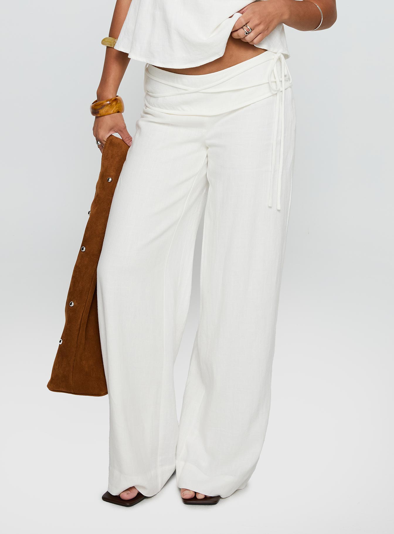 Silver Moon Linen Blend Tie Pants White