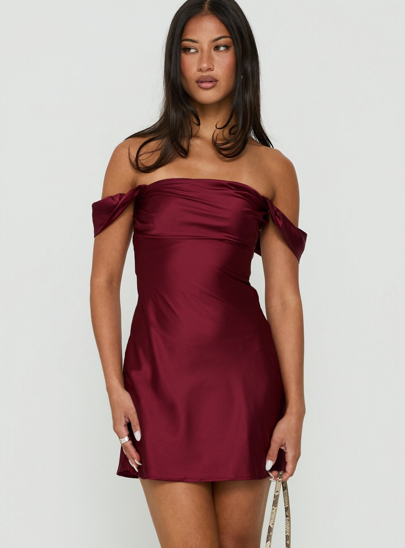 Zabbarra Off The Shoulder Mini Dress | Burgundy | Womens