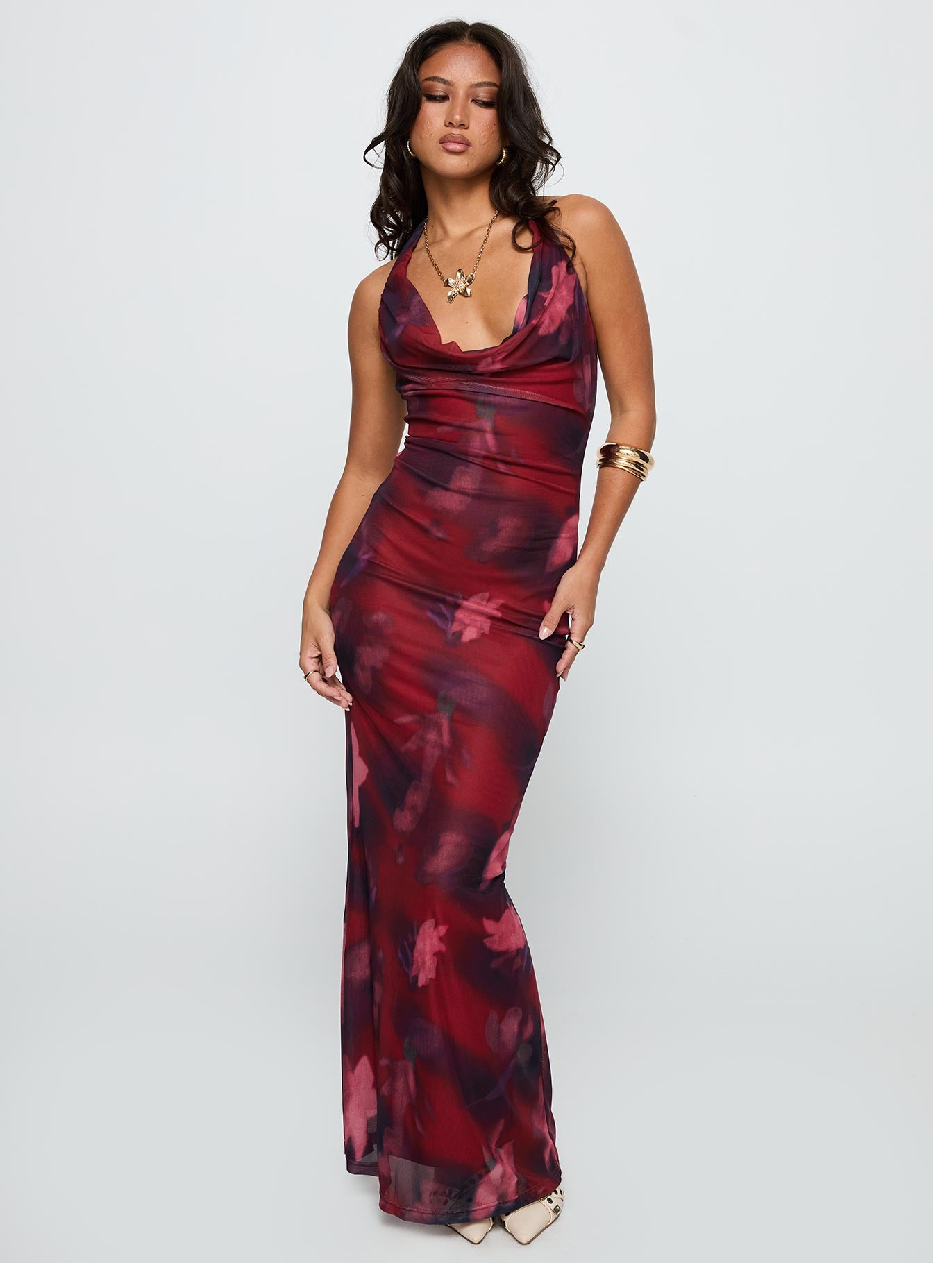 evyn dress princess polly Evienna Halter Maxi Dress Blue Check