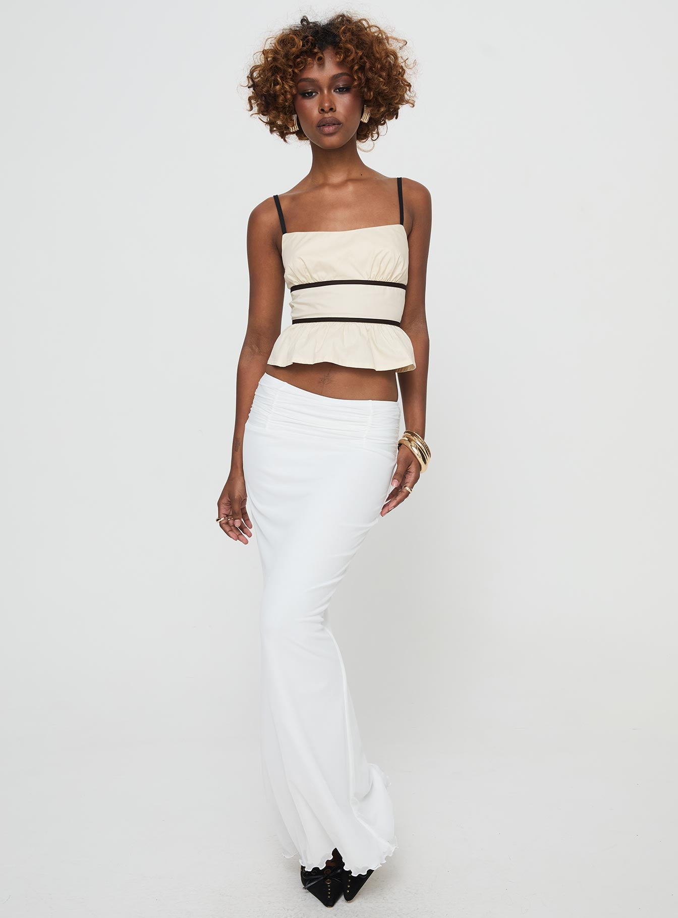   front view of model wearing Princess Polly Meredith Maxi Skirt White Maxi 