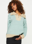 Leelie Quarter Zip Sweater Mint / Beige Princess Polly  Cropped 