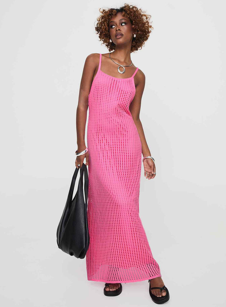 front view of model wearing Princess Polly Maribelle Maxi Dress Pink Square Neck 