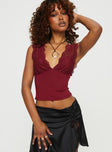 Crop top Slim fitting, lace material, plunging neckline Good stretch, lined bust