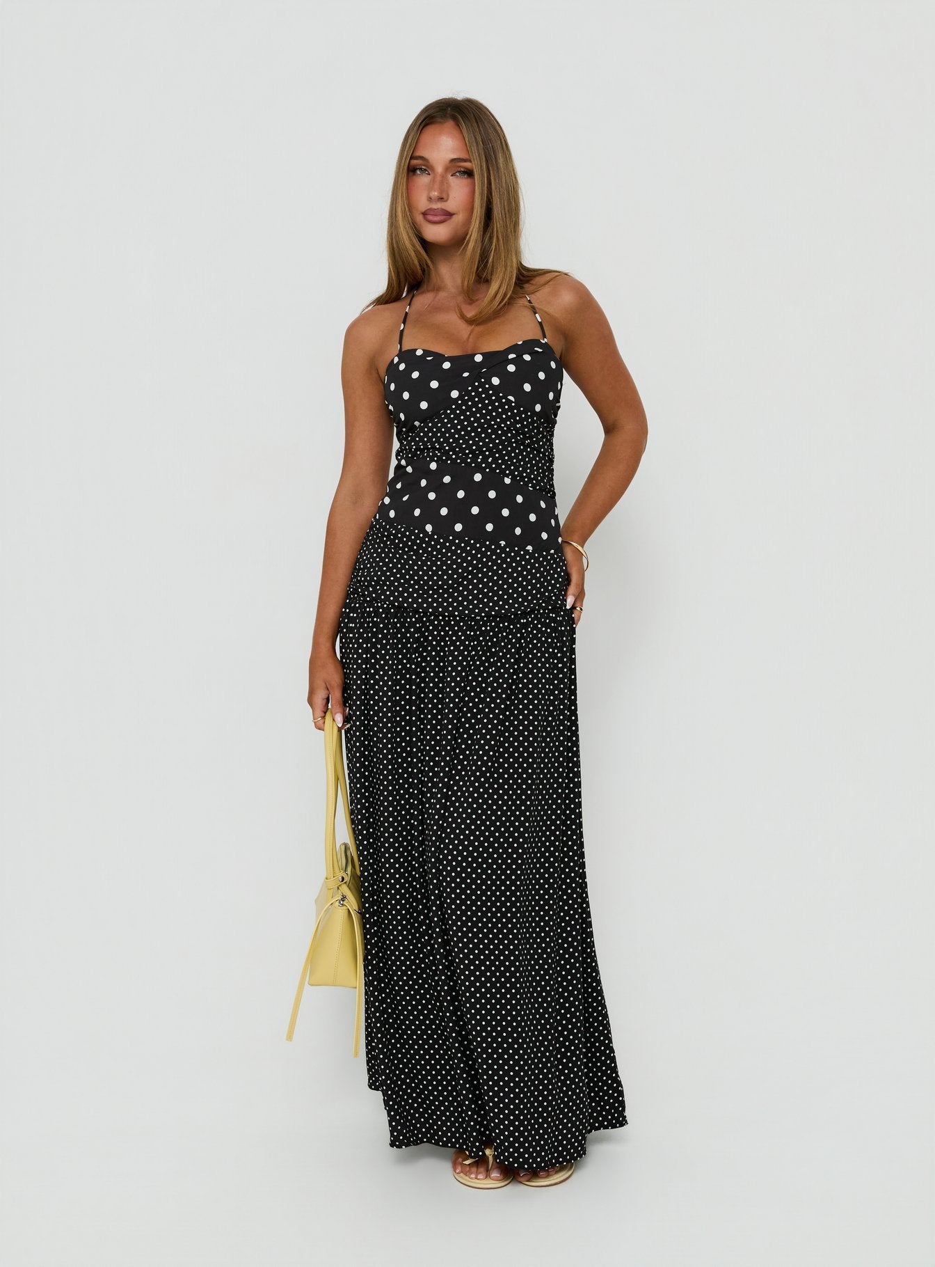 Marguerite Halter Maxi Dress Black | White Polka Dot | Black | White Polka Dot | Womens