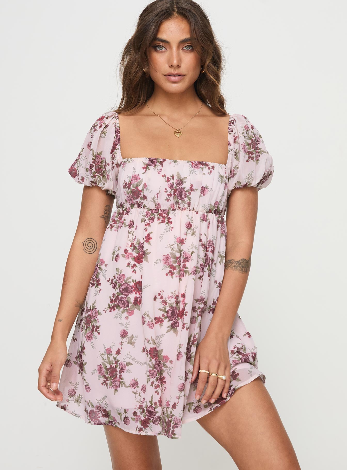 Let's dance mini dress cream floral