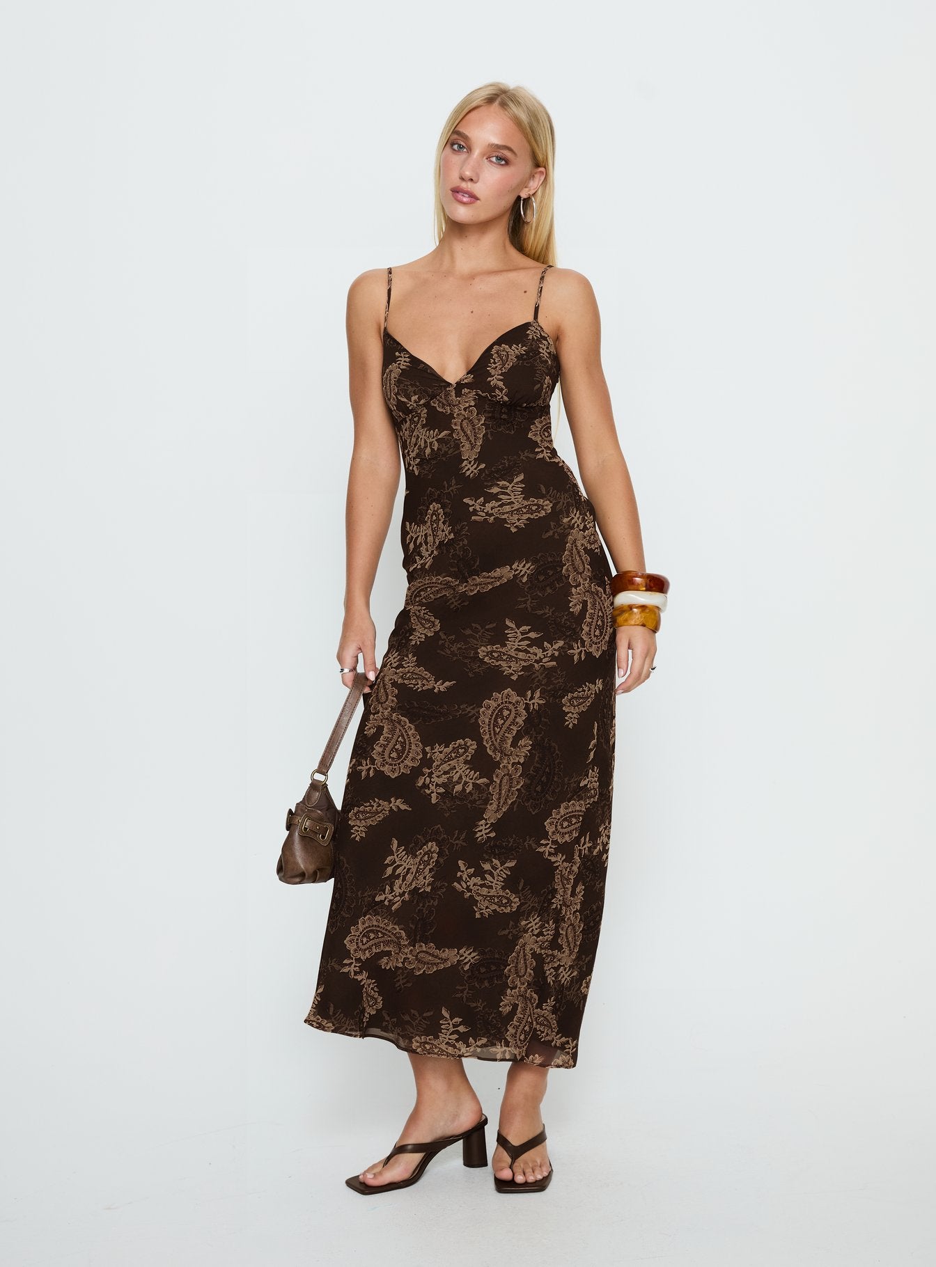 Jemimah V Neck Maxi Dress | Brown Paisley Jemimah V Neck Maxi Dress | Brown Paisley