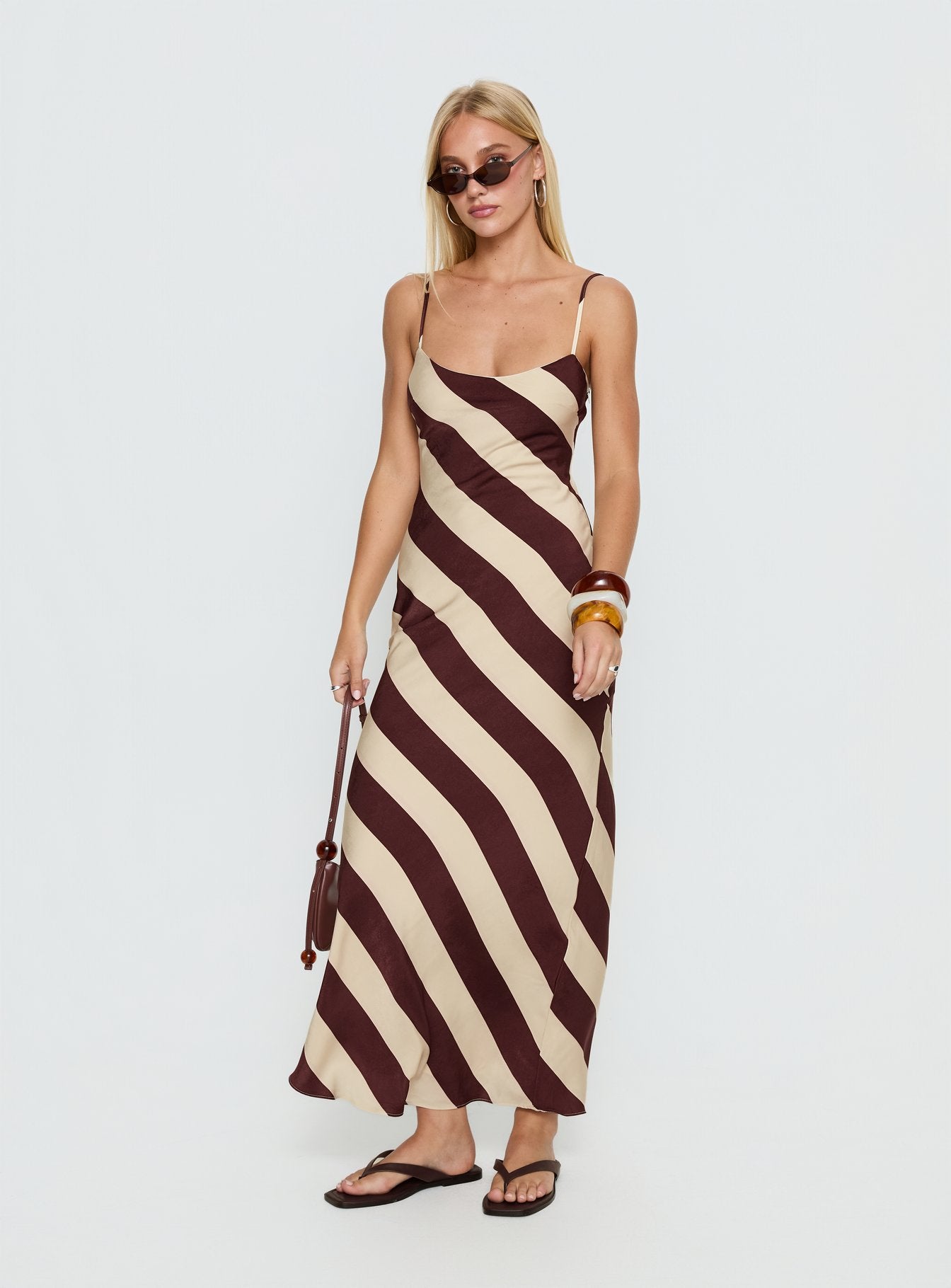 brown and cream maxi dress Rhodie Scoop Maxi Dress Brown / Cream Stripe
