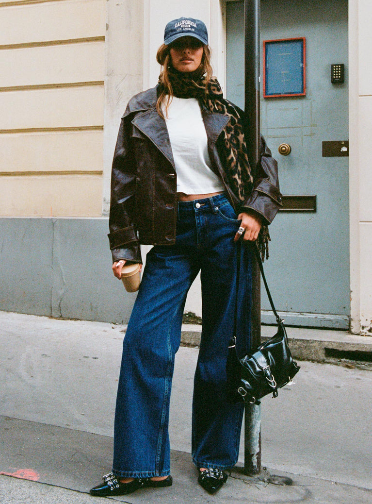 front view of model wearing Princess Polly Shima Low Rise Slouch Jeans Mid Wash Mid Rise 