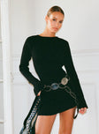 front view of model wearing Princess Polly Mayok Long Sleeve Mini Dress Black High Neck 