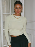 front view of model wearing Princess Polly Luvinia Long Sleeve Top Cream Full Sleeves Crew Neck 