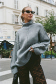 front view of model wearing Princess Polly Lachlynn Oversized Knit Sweater Charcoal Marle Long 