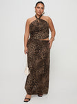   front view of model wearing Princess Polly Eleganza Maxi Skirt Leopard Curve Maxi 