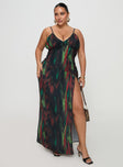 front view of model wearing Princess Polly Feather Maxi Dress Multi Curve Plunger 