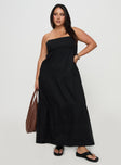 front view of model wearing Princess Polly Osment Maxi Dress Black Curve Straight Neck 