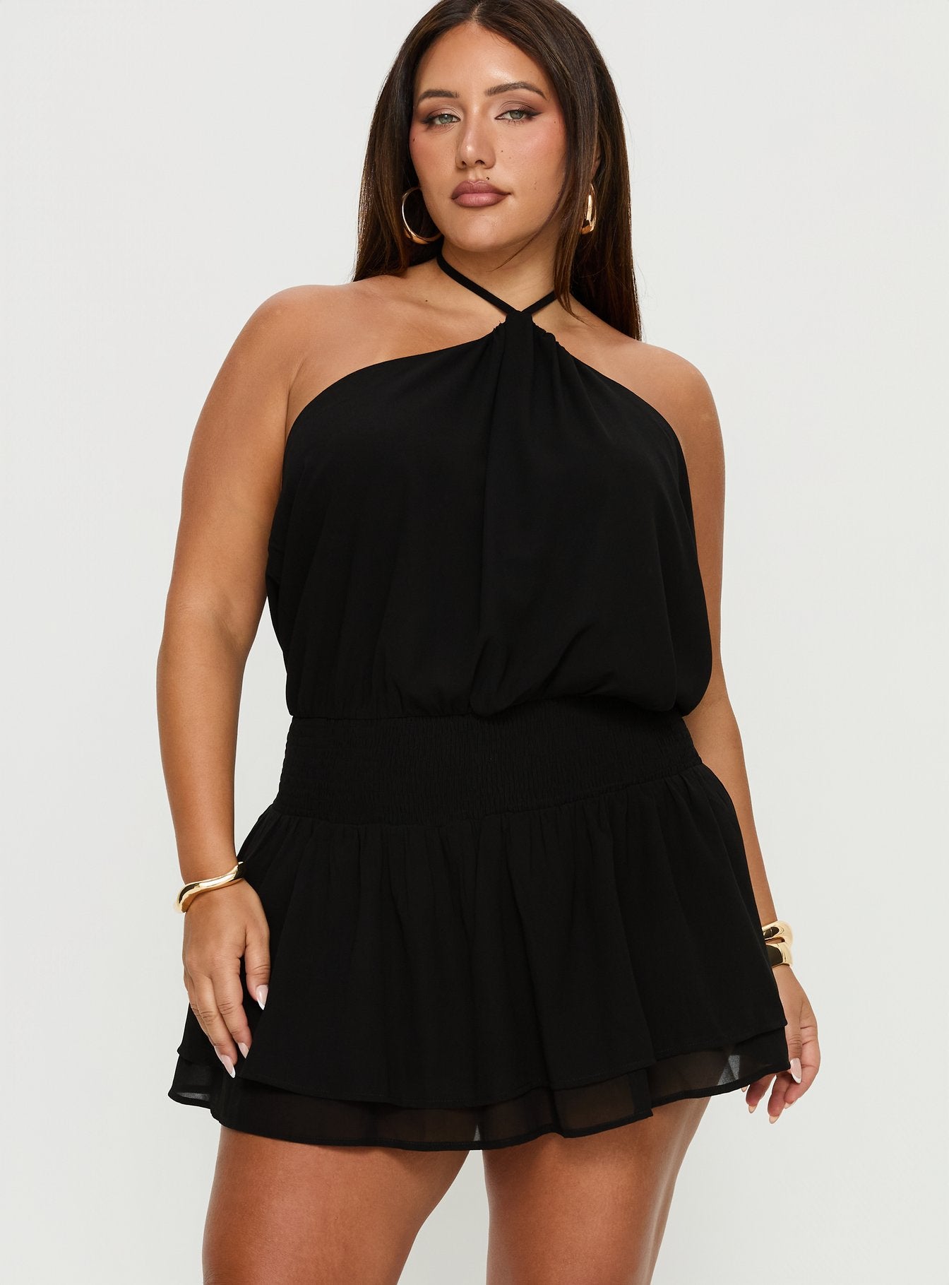 black mini dress curve YOURS Plus Size Black Ribbed Tunic Mini Dress