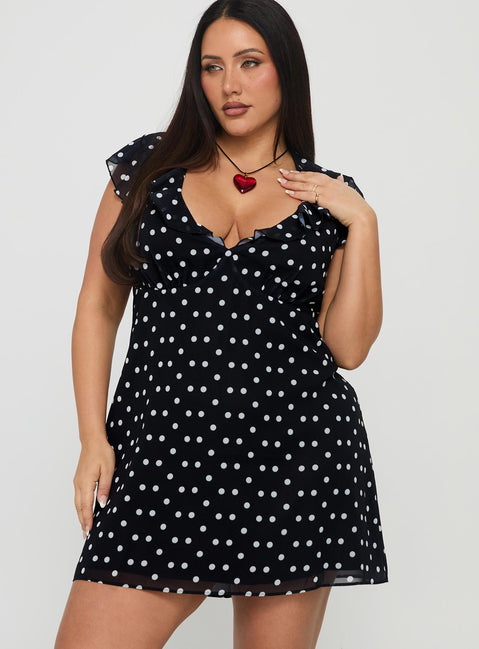 I Guess So Mini Dress Curve | Black Polka Dot | Womens | Princess Polly Curve I Guess So Mini Dress Curve | Black Polka Dot | Womens | Princess Polly Curve