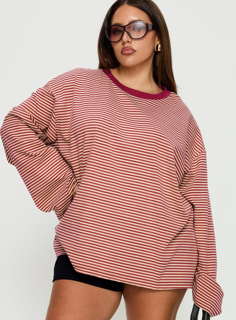 Settle Down Long Sleeve Top Lemon / Burgundy Stripe Curve