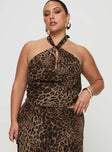 front view of model wearing Princess Polly Eleganza Top Leopard Curve Sleeveless 