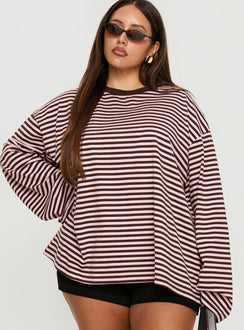 Settle Down Long Sleeve Top Pink / Brown Stripe Curve