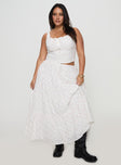   front view of model wearing Princess Polly Cherry On Top Maxi Skirt White Floral Curve Maxi 