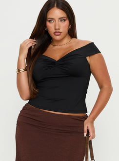 Maxeina Off Shoulder Twist Top Black Curve