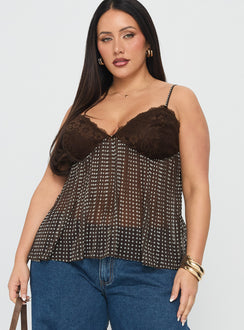 Zami Pleat Top Brown Polka Curve