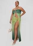   side view of model wearing Princess Polly Star Girl Maxi Skirt Green Ombre Curve Maxi 