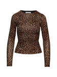 front view of model wearing Princess Polly Uzo Long Sleeve Top Leopard Full Sleeves High Neck 