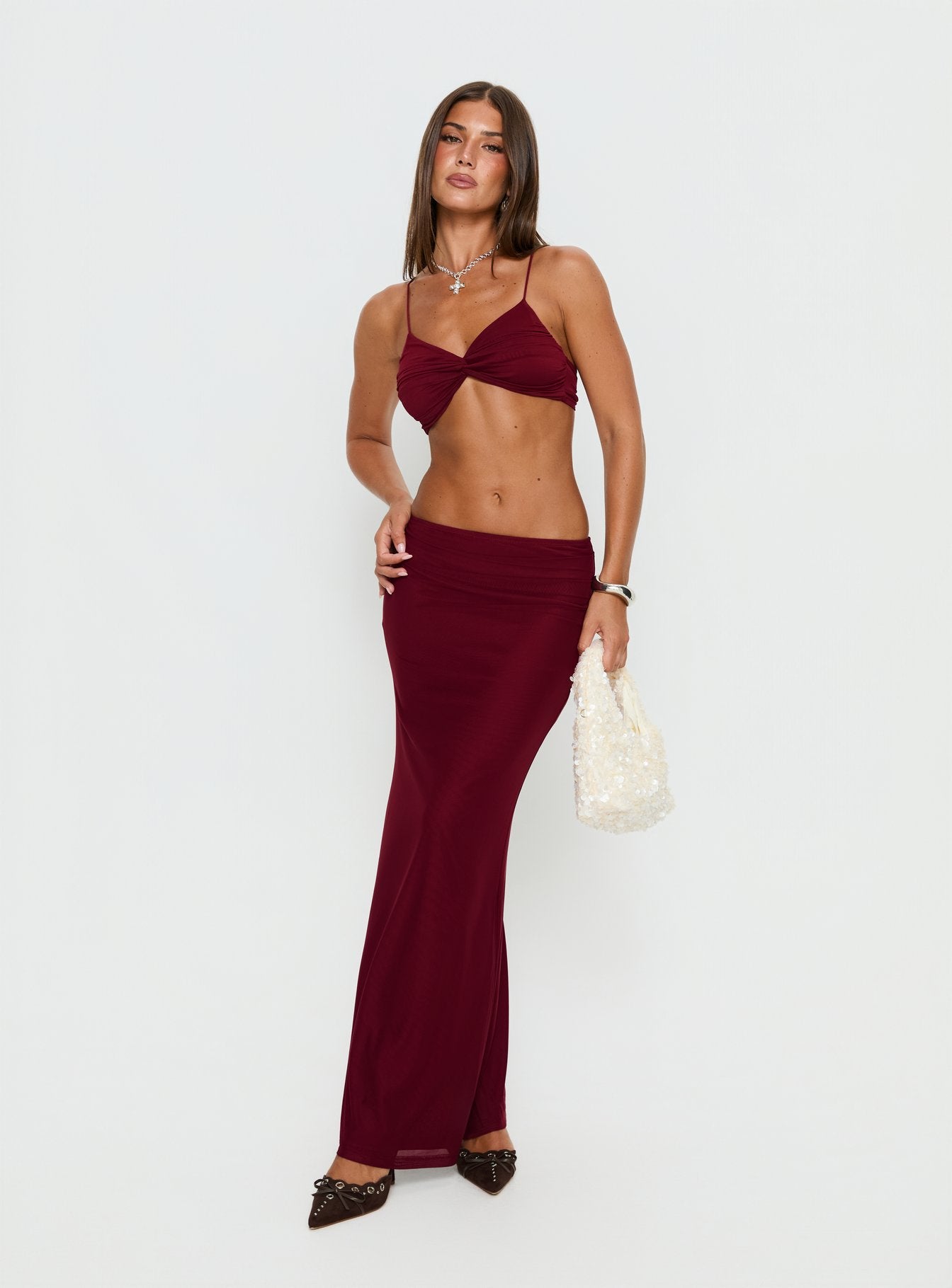 Delores Ruched Maxi Skirt Red | Princess Polly