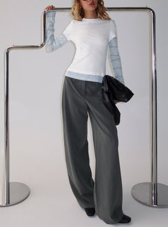 front view of model wearing Princess Polly Sarito Low Rise Straight Leg Pants Grey Mid Rise Pants 