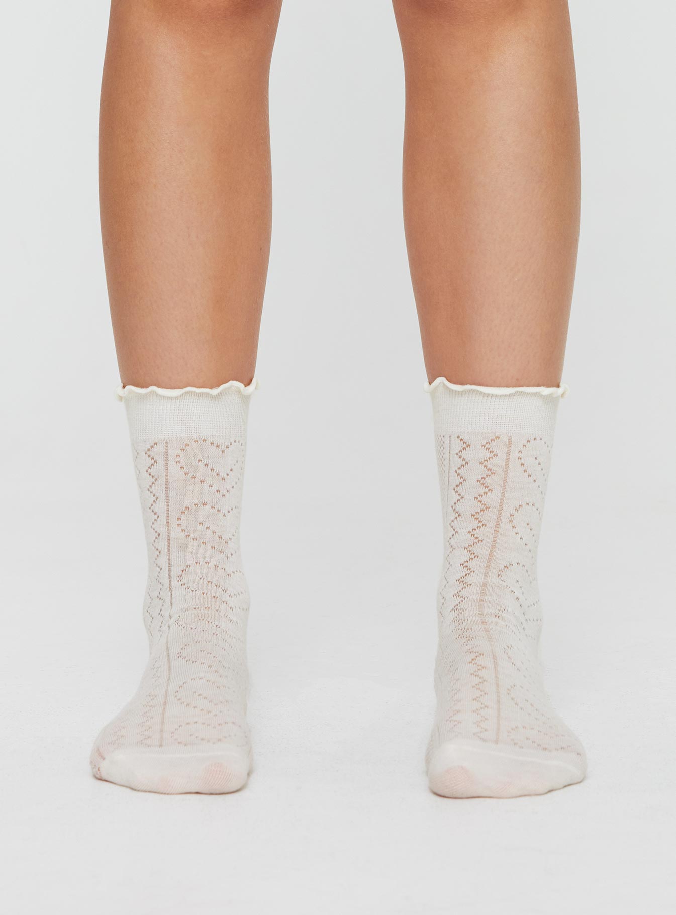 Pointelle socks Crew style, frill hem, good stretch