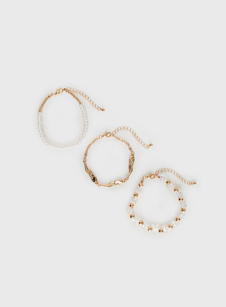 Bracelet pack Three bracelets included, beaded design, gold-toned, pearl detail