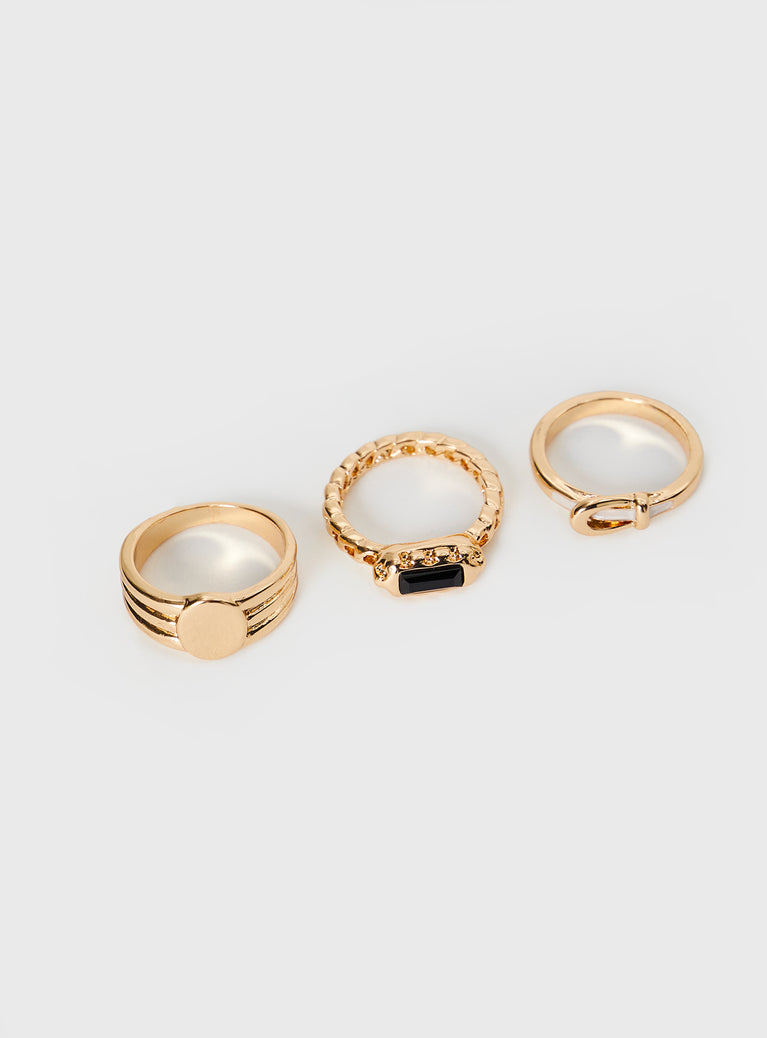 Gold-toned ring pack Pack of three, gemstone detail, lightweight