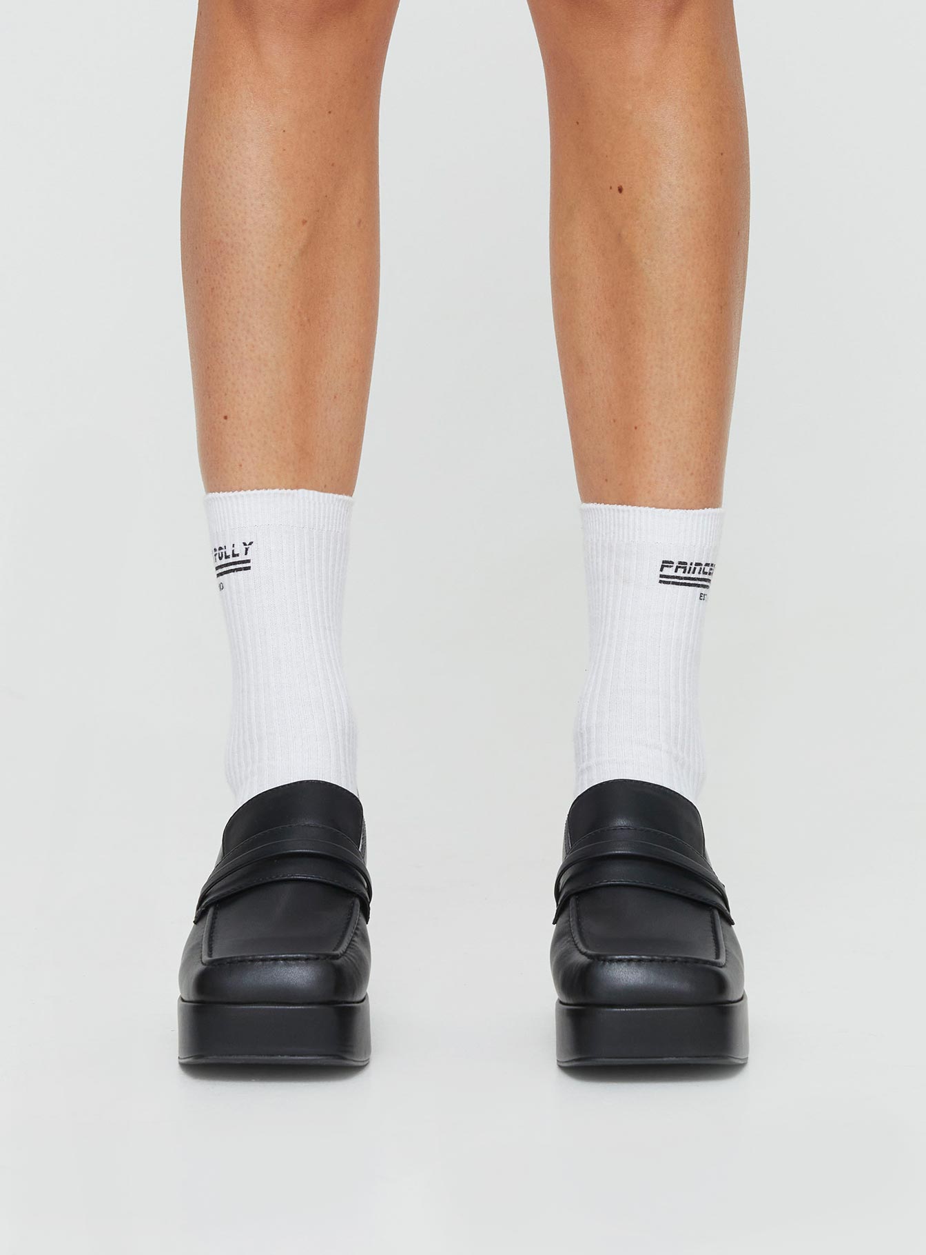 Faux leather platform loafers Slip-on design, padded footbed, treaded sole, rounded toe