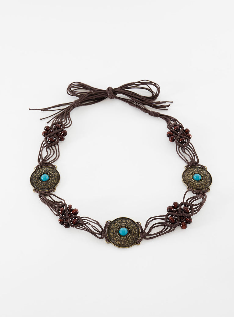Brown Woven belt Gemstone and bead detail